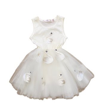 designer kids white tulle dress with swans - Size 2