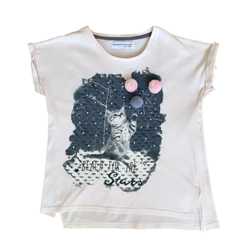 Minoti Kitten tee with pom poms - Size 7-8